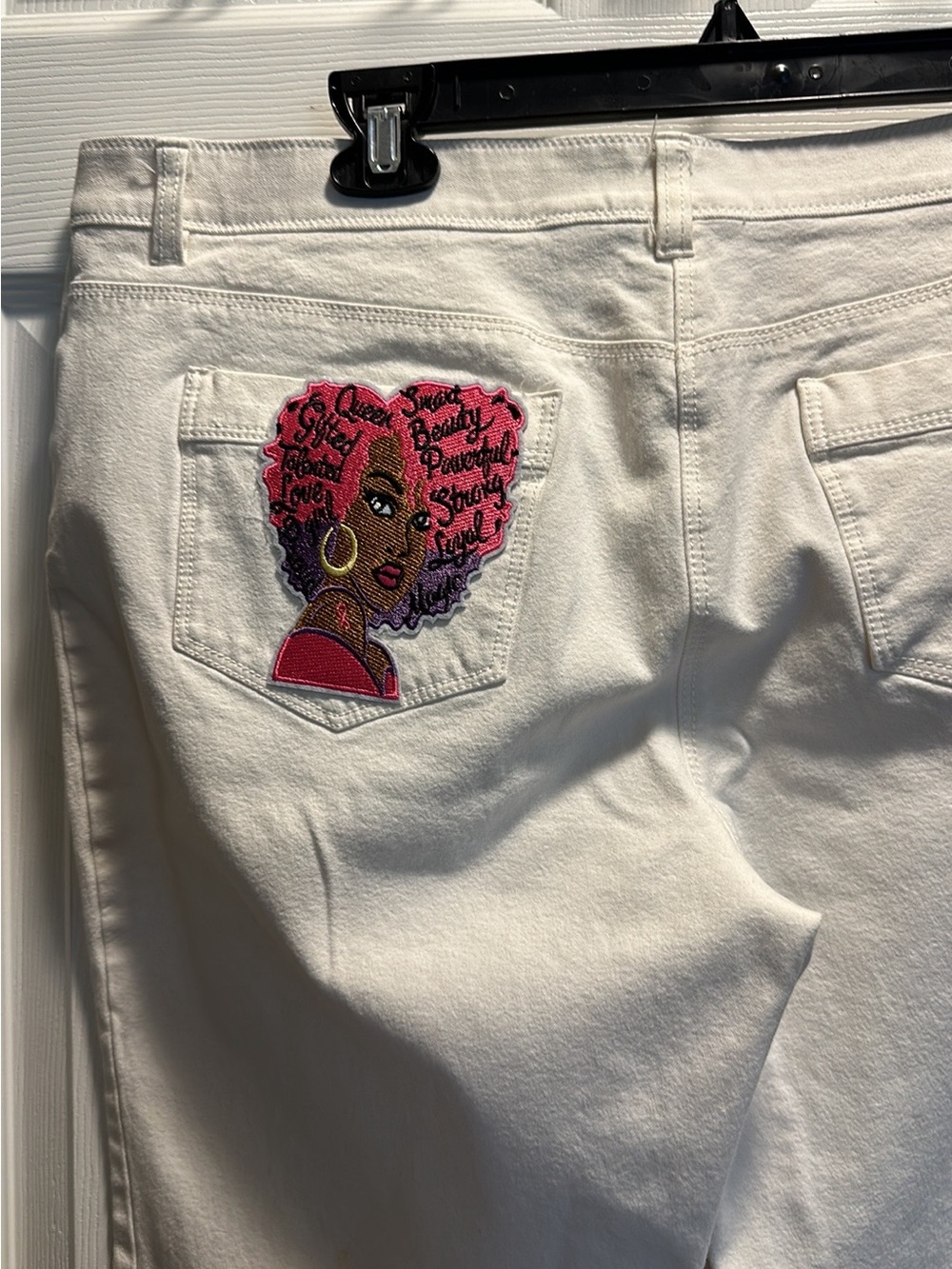 White Women’s Jeans with Embroidered Afro-Heart Patch